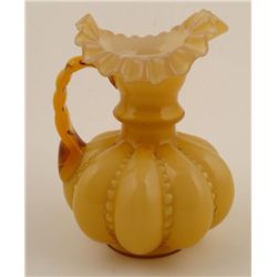 Fenton Glass Beaded Melon Amber Crest Pitcher -Rare