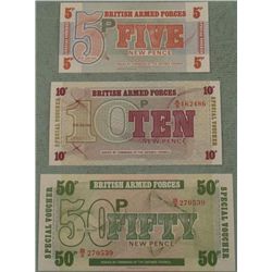 3 British Defense Council Notes 50 10 5 P 1972 GEM UNC