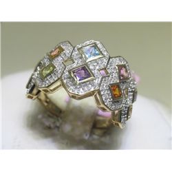 Diamonds and .25 CT Colored Stones 14K White Gold Ring