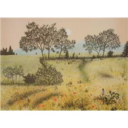 Signed LE Art Print Stylized SPRING FLOWERS Landscape