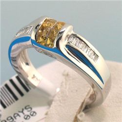 Yellow Sapphire and .21 CT Diamonds 14K White Gold Ring