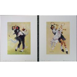 Pair of Colorful Robert Owen Tennis + Golf Clown Prints