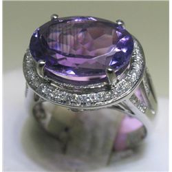 Amethyst and .54 Carat Diamonds 14K White Gold Ring