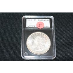 1882-O Silver Morgan one dollar, ACCGS graded, MS65