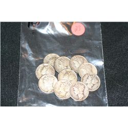 Mercury dime, various dates & conditions, lot of 10
