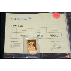 Suisse Gold ingot, 10 g fine gold, 999,9