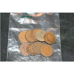 Indianhead penny, various dates & conditions, lot of 10