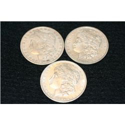 1884, 1889-O & 1891-S Silver Morgan one dollar, lot of 3