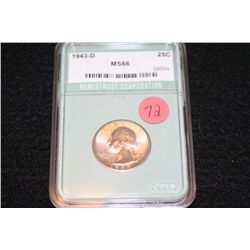 1943-D Washington quarter, NTC graded, MS66