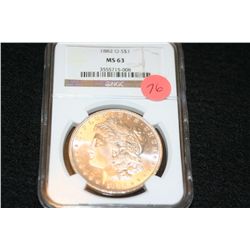 1882-O Silver Morgan one dollar, NGC graded, MS63