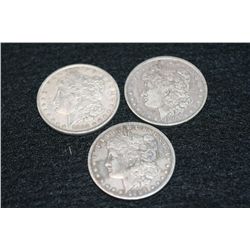 1885, 1891-O & 1897-O Silver Morgan one dollar, lot of 3