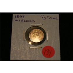 1855 Seated Liberty half dime, with arrows