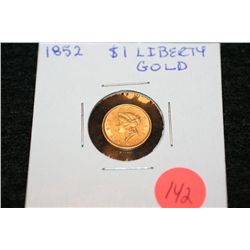 1852 Gold $1 Liberty coin