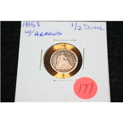 1853 Seated Liberty half dime, with arrows