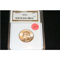 1950-S Washington quarter, PNGS graded, MS66