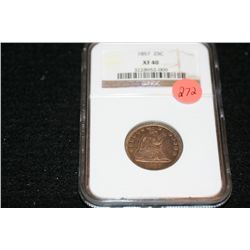 1857 Seated Liberty quarter, NGC graded, XF40