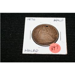 1876 Seated Liberty half dollar, holed