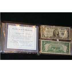 US Blue Seal, Silver Certificate, Currency, $1, #D23059573J and $5, #D22221567A