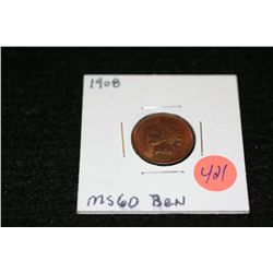 1908 Indian Head penny, MS60 Brown