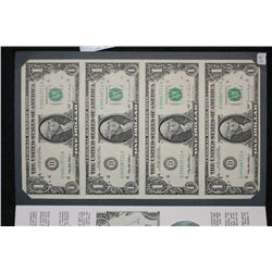 Uncut sheet of $1 bills, #D99513711A, #D99538711A, #D99563711A & #D99588711A