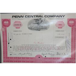 Penn Central Co 100 shares of stock, dated 1970