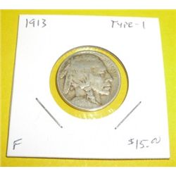 1913 Buffalo Nickel TYPE 1 *RARE FINE GRADE*!!