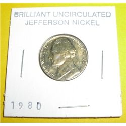 1980 Jefferson Nickel *BU-BRILLIANT UNCIRCULATED NICE COIN*!!