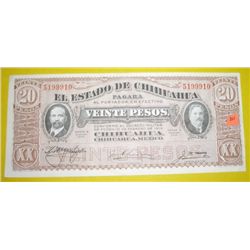 1915 20 Veinte Pesos Mexican Revolution note Series K *EXTREMELY RARE UNC GRADE* Serial # 5199910!!
