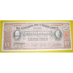 1915 20 Veinte Pesos Mexican Revolution note Series K *EXTREMELY RARE UNC GRADE* Serial # 2448342!!