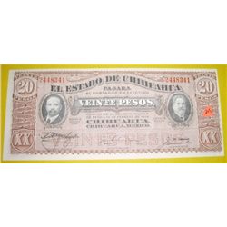 1915 20 Veinte Pesos Mexican Revolution note Series K *EXTREMELY RARE UNC GRADE* Serial # 2448341!!