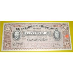 1915 20 Veinte Pesos Mexican Revolution note Series K *EXTREMELY RARE UNC GRADE* Serial # 2448246!!