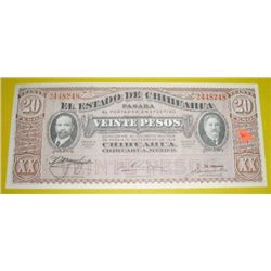 1915 20 Veinte Pesos Mexican Revolution note Series K *EXTREMELY RARE UNC GRADE* Serial # 2448248!!