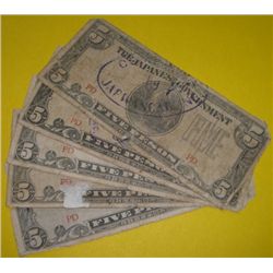 5 Total $5 Five Pesos World War II Japanese Occupational Currency ALL FOR 1 MONEY!!