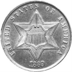 1869 Silver Three-Cents MS60