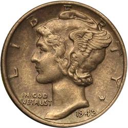 1942/1 Mercury Dime AU58