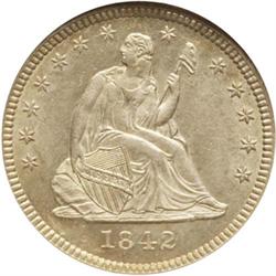 1842-O Seated Quarter ANACS AU50