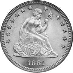 1881 Lib Seated Quarter PCGS MS65