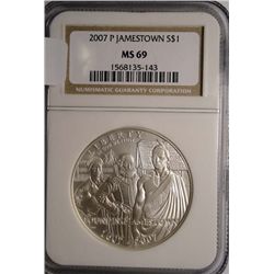 2007 Jamestown Silver Commemorative Silver Dollar NGC MS69