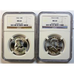 1963 P&D FRANKLIN HALVES BOTH GRADED BY NGC MS-64
