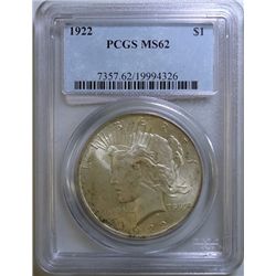 1922 PEACE DOLLAR PCGS MS-62