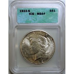 1922-S PEACE DOLLAR ICG MS-64