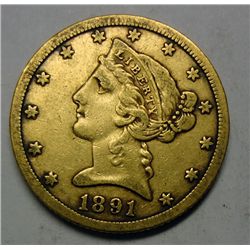 1891-CC $5 LIBERTY GOLD XF