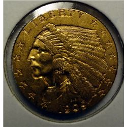 1909 2.50 INDIAN GOLD AU/UNC NICE