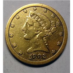1882-CC $5 LIBERTY GOLD, RARE FINE+