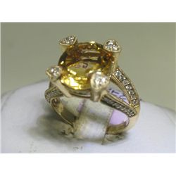 Citrine and . 52 Carat Dimaonds 14K Yellow Gold Ring