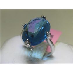Blue Topaz and Diamonds 14K White Gold Ring Earring Set