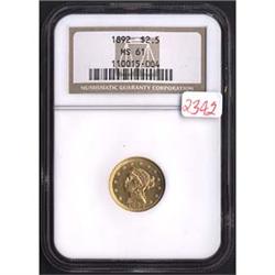 1892 Quarter Eagle NGC MS61