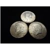 Image 1 : 3 ASSORTED 1964 SILVER KENNEDY HALF DOLLARS