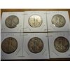 Image 1 : 6 ASSORTED WALKING LIBERTY HALF DOLLARS