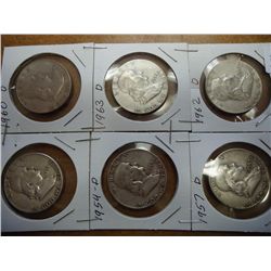 6 ASSORTED FRANKLIN HALF DOLLARS